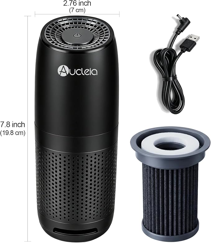Aucleia Mini Portable Air Purifier for Car Office Travel, Black | Compact Air Purifier With Aromatherapy Function, Usb Powered Mini Usb Air Purifier Removes Pet Odor, Smoke, Dust And Pollen