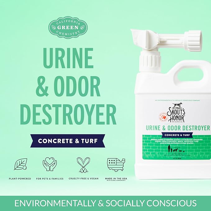 SKOUT'S HONOR Outdoor Pet Urine and Odor Destroyer, 32 oz | Professional-Strength Outdoor Pet Urine Odor Eliminator for Concrete, Turf, Pavers and Patios, Professional-Strength
