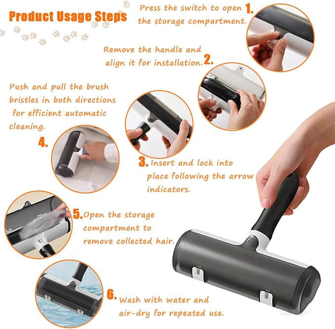 Upgraded Pet Hair Remover Roller - Reusable Lint Roller for Furniture, Couch, Carpet, Clothes, Car Seat, Efficient Cat & Dog Hair Removal Tool with Easy Clean & Fur Bin| One-Touch Emptying