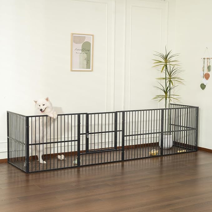 Dog Playpen 32" Height – Heavy Duty, Foldable | 25mm Steel Tubes, 40.8 lbs sturdy frame, rubber non-slip feet, indoor & outdoor, tool-free assembly, Small & Medium Dogs
