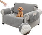 100% Waterproof Couch Cover for Dogs with Non-Slip & Side Pockets 46", Furniture Protector Sofa Covers, Washable Cushion Covers for Pets Kids Cat-Small Loveseat Newgrey