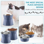Lallisa 2 Pcs Elevated Cat Bowls Adjustable Raised Cat Feeder Non Slip Food Water with Stand Safe Stainless Steel Bowls with Pet Food Stand for Pets Feeding Eating(Blue)