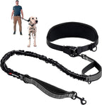 Tuff Pupper Hands Free Bungee Dog Leash, Waist Belt for Running & Walking | Heavy Duty for One Large Dog up to 125 lb, Shock Absorbing with Lumbar Support & Reflective Padded Handles for Jogging