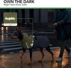 Luciphia Dog Raincoat, Adjustable Hooded Reflective Jacket with Pocket | Olive Navy XXX-Large dog rain jacket with leash hole, buckle-on, non-stick fur. For daily walks.