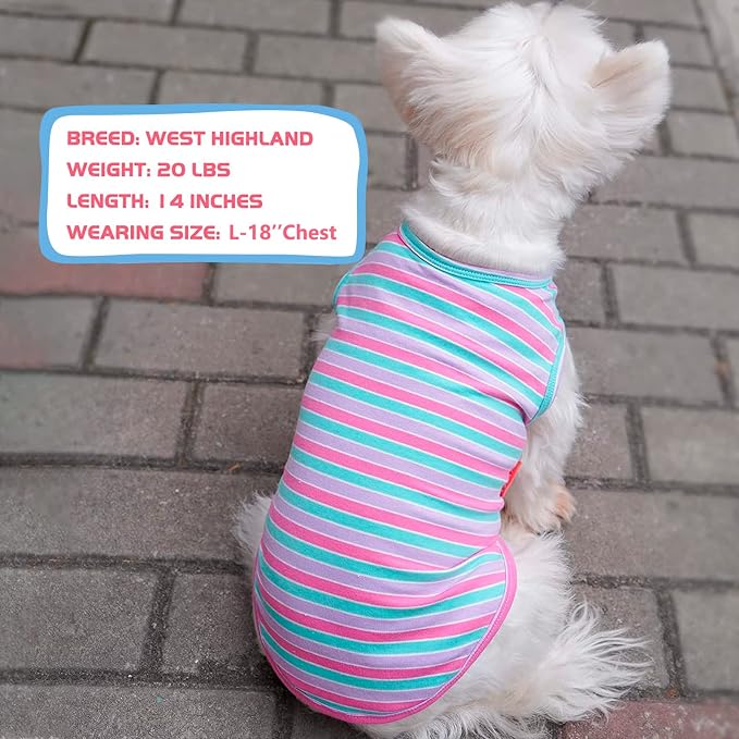 KYEESE 2Pack Dog Shirt, Soft Striped Dogs T Shirts, Lightweight Pet Tank Top, Sleeveless Dog Shirt for Small Dogs, Stretchy Comfortable Pet Vest, Purple+Blue Striped, XL