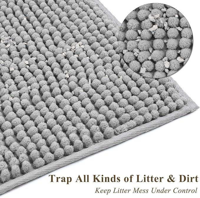 VIVAGLORY Soft Cat Litter Box Mat, Large Litter Trapping Mat for Indoor Cat, Machine Washable Cat Kitty Litter Tray with No-Slip and Waterproof, 31"× 20", Grey | Litterbox Rug Box Catcher for Indoor & Floor, Easy Clean Washable Less-Mess Waterproof for...