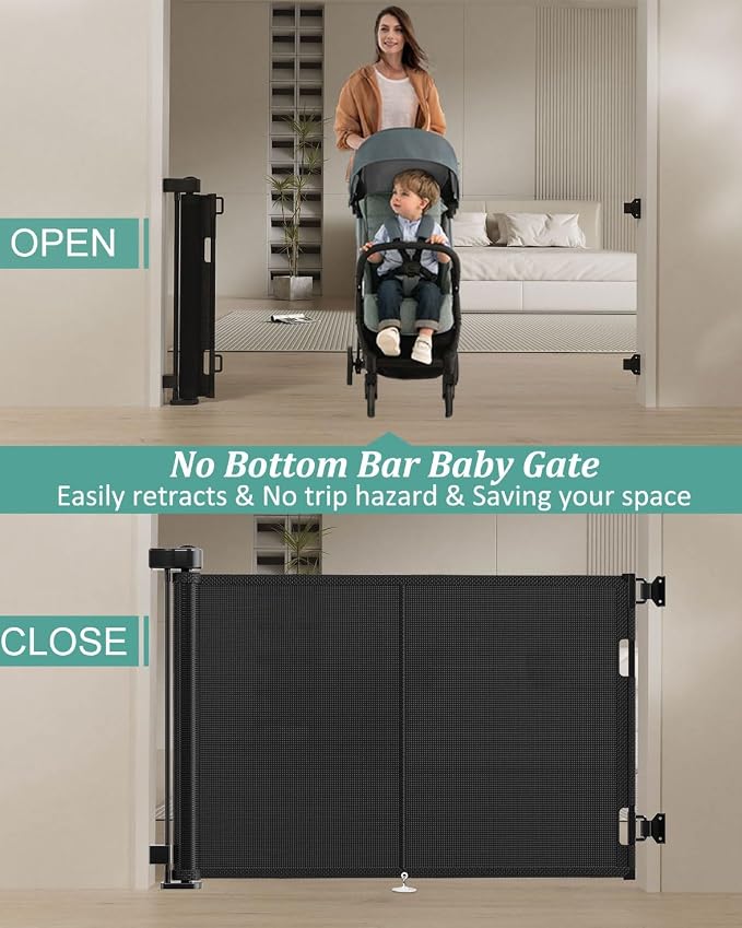 Miumoon 50 inch Reinforced Retractable Baby Gates 42 inch Tall | Retractable Dog Gate with No Crawl Through Reinforced Strip, 4 FT Retractable Gate for Stairs,Doorways,Hallway,Indoor/Outdoor
