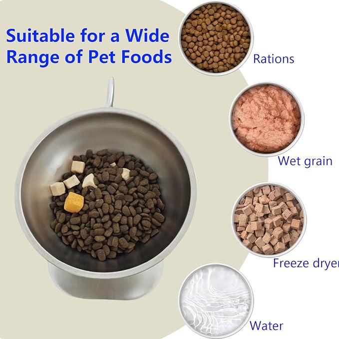 Elevated Cat Food Bowl 15° Tilt Stainless Steel,1PC | Elevated Cat Bowls, detachable stand, and stainless steel bowl. Reduces neck strain, slows eating, prevents spills