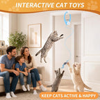 Interactive Cat Mice Toys for Indoor Cats, Automatic Flying Feather Wand for Bored Kittens Adult Cats Self Play, Rechargeable Doorway Hanging Toy for Pets Chase Hunt Enrichment Exercise (Blue)