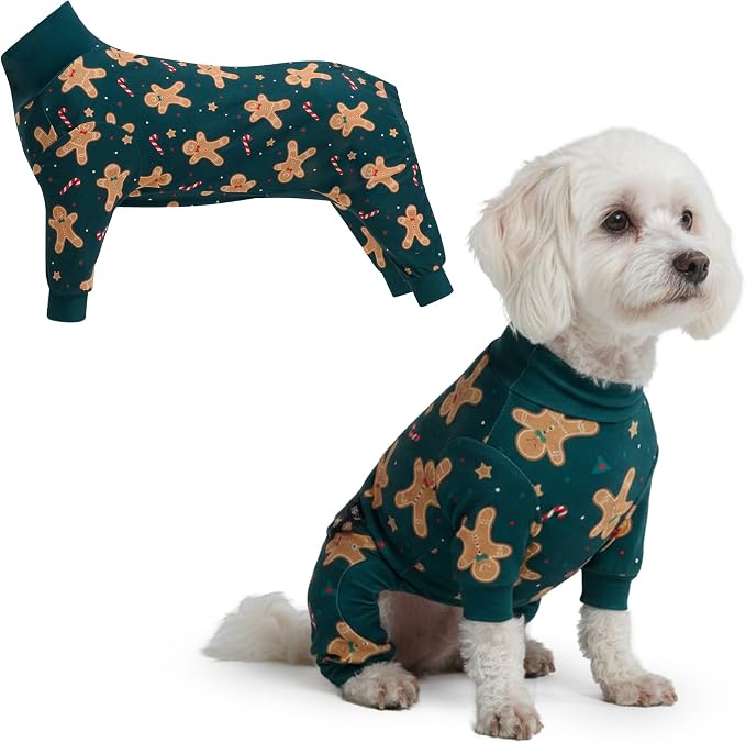Spark Paws Dog Christmas Pajama, Dog Recovery Suit Male, Onesie, Ultra-Soft and 4-Way Stretch, for Small Medium and Large Breeds - Gingerbread Man - M