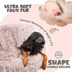 Himax 35in Covered Large Dog Bed with Blanket Attached Calming Burrow Beige | Anti-Anxiety Donut dog bed with cover, Washable Round Fluffy Pet& Cat Beds for Indoor