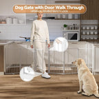 SNUOWU Full Metal Freestanding Dog Gate with Door, 32''Height Foldable Pet Dog Fence for Indoor & Outdoor, 6 Panels Extra Wide Free Standing TallDog Gates for Doorways,House,Stairs,Porch,Deck,Yard