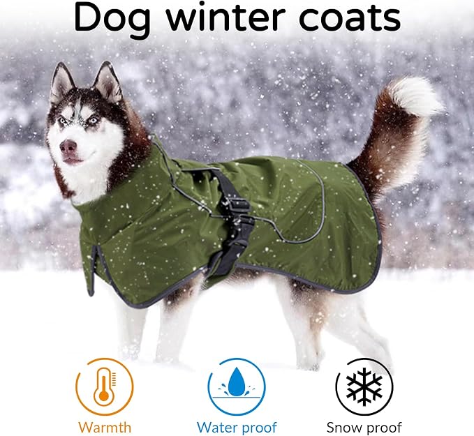 Waterproof Dog Raincoat, Windproof Rain Jacket with Velvet Lining for Windy Weather, Breathable Full-Body Coverage Dry Suit with Reflective Strips for Medium Dog (Green, M)