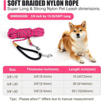 lynxking Long Dog Leash Reflective 15ft 30ft 50ft Check Cord Training Lead Padded Handle Heavy Duty Rope for Puppy Small Medium Large Dogs (Pink, 50ft x 3/8inch)