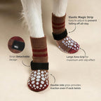 PUPTECK Anti-Slip Dog Socks with Double Sides for Small Medium Large Dogs Hardwood Floors Prevents Licking, Dog Shoes for Hot Pavement Traction Control Paw Protector for Senior Dogs, Striped Brown M