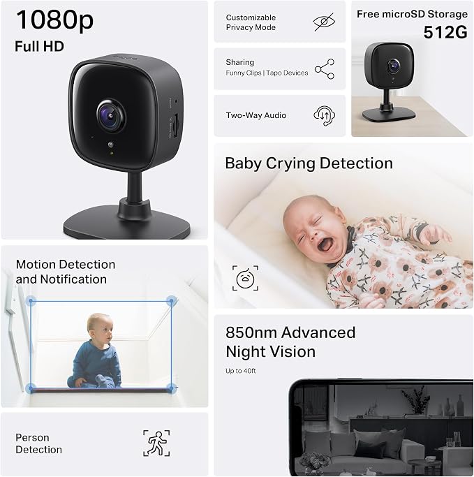 Tapo 1080P Indoor Security Camera, Baby Monitor, Dog Camera, C101(4-Pack) | Motion Detection, 2-Way Audio, Siren, Night Vision, Cloud & SD Card Storage, Works w/Alexa & Google Home, Wired, Black