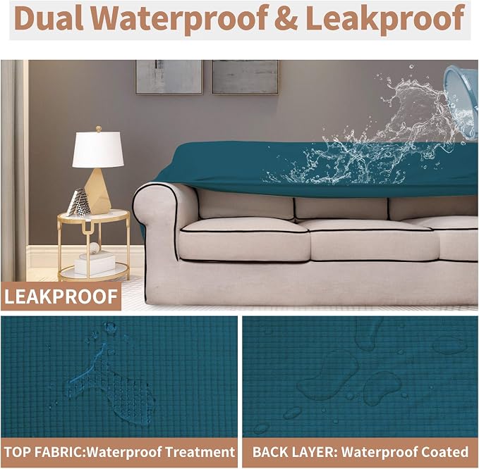 Easy-Going 100% Waterproof Chair Couch Cover, Stretch Jacquard Sofa Cover | Dual Waterproof Sofa Slipcover, Leakproof Furniture Protector for Kids, Pets, Dog and Cat (Chair, Peacock Blue)