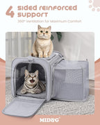 MIDOG Cat Carrier Soft for Small-Medium Cats Up to 15lbs, Airline Approved | Expandable Square Design,Comfort & Breathable Window,Equipped with anti-slip lock zippers and an internal safety leash