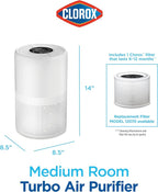 Clorox Medium Room Turbo Air Purifiers for Home With True HEPA Filter | 1,000 Sq Ft | Reduces 99.9% of Mold, Viruses, Wildfire Smoke, Allergens, Pet Allergies, Dust | Whisper Quiet