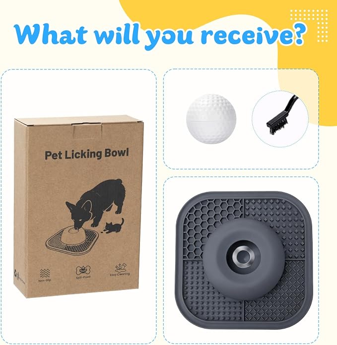 Slow Feeder Dog Bowls & Lick Mat for Liquid and Thick Treat, Anti-Slip Dog Lick Bowl with Interactive Rolling Ball, 5/6 Cup Pup Licking Toy for Large Medium Small Dogs and Cats-Large Gray