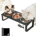 3 in 1 Elevated Cat Bowls with Splash proof Mat for Kittens, Puppies, Multi-pet Households, 10° Tilted Raised Cat Bowls Anti-Vomiting, 3 Wide Shallow Stainless Steel Bowls, Whisker Friendly, 3.5" Tall