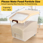 4 Pcs Rice Storage Containers Bulk Flour Sugar Container Wheels Measuring Cups Set Airtight Pet Dog Cat Birds Food Bin Grain Cereal Organizer Box for Dry Baking (Beige,38 lb)