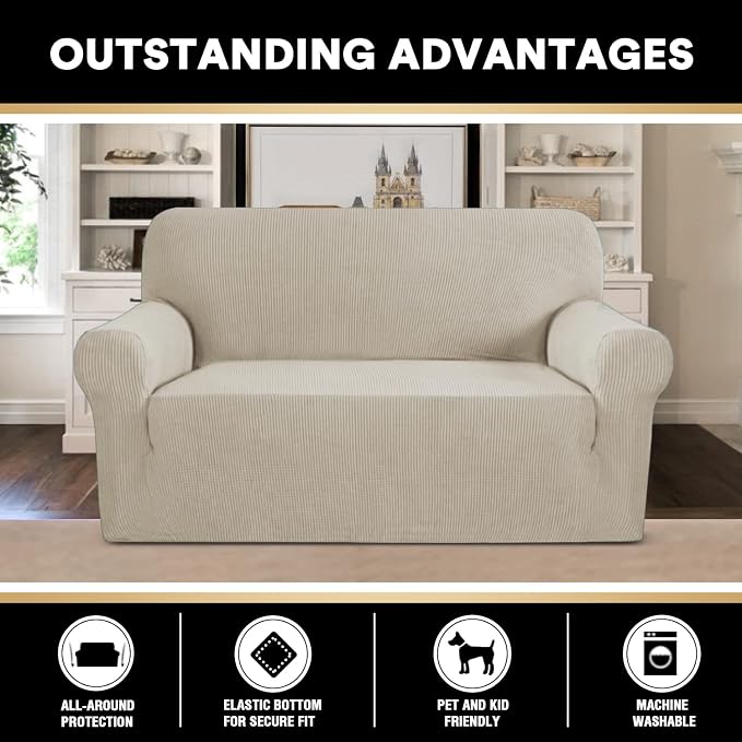 Stretch Loveseat Sofa Cover Slipcover Couch Cover for 2 Cushion Sofa Washable Sofa Cover for Pets Friendly Furniture Protector Covers with Non Slip Bottom(Loveseat, Island Fossi)