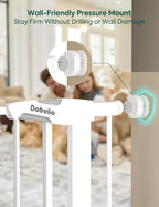 Babelio Auto Close Baby Gate with Cat Door, CatPrivilege I, 29-43" | Safety Gate for Doorway & Stairs, Easy Walk Thru with Pet Door, Includes 4 Wall Cups and 3 Extension Pieces, White