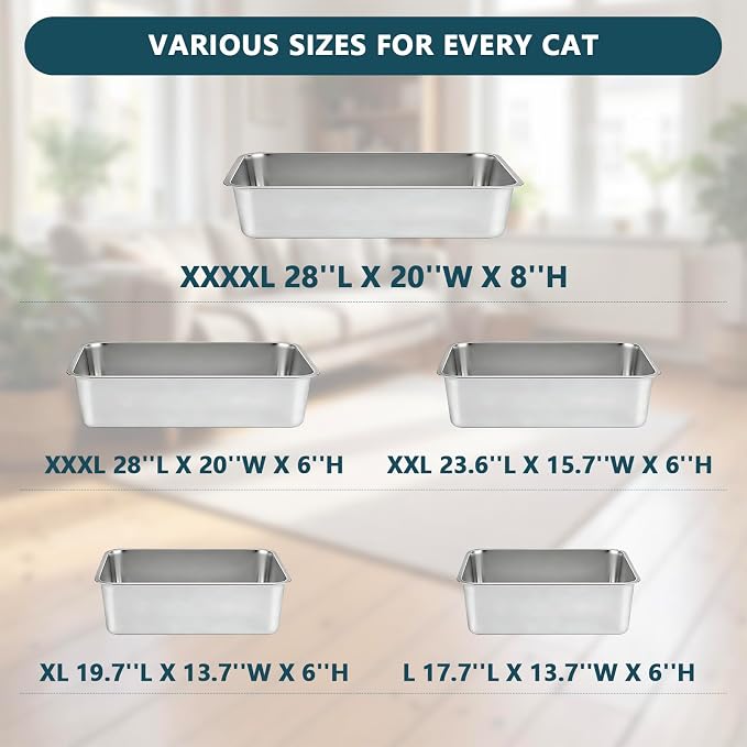 Homegroove Stainless Steel Litter Box 2 Pack, 23.6"x15.7"x6" for Multi-Cats | Large Metal Cat Litter Box, Non-Stick Easy to Clean Surface, Jumbo Size for Big Cats & Multiple Cats