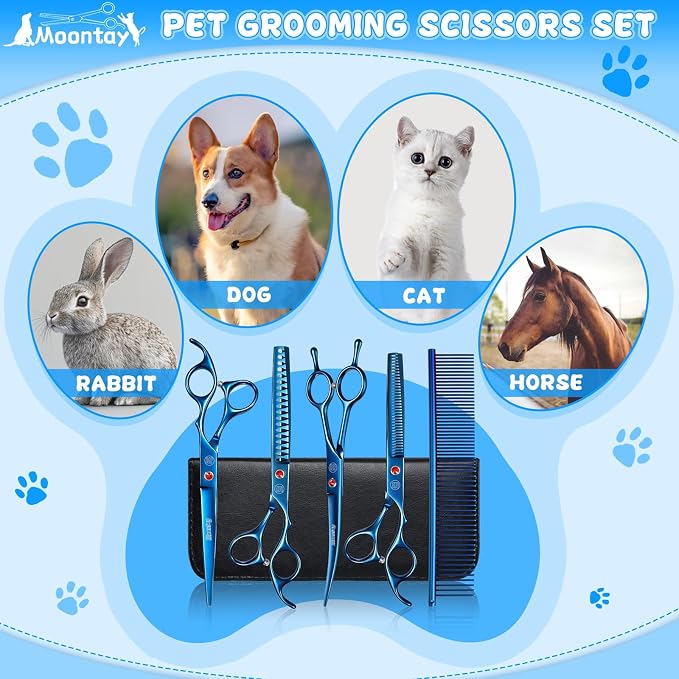 Professional Dog Grooming Scissors Set, 7 Inch/8 Inch Pet Grooming Scissors Chunkers Shears for Dog, Curved Dog Grooming Scissors, Thinning Shears for Dog with Grooming Comb | Pet Grooming Chunkers Shears for Dog, Curved Dog Grooming Scissors, Thinning...