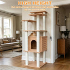 62"Tall Outdoor Cat Tree,Weatherproof Large Cat Condo with Scratching Posts | Khaki Multi-Level Cat Tree Design,Polypropylene Scratching Posts,Suitable for Indoor and Outside Use,Easy to Assemble CTT-10
