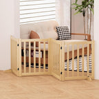 Wooden Freestanding Foldable Dog Gate, 24 Inch Height 4 Panel Pet Gate No Drill for Doorways Stairs, Fully Assembled Indoor Puppy Fence (Wood Color, 80" W x 24" H)