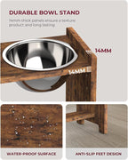 Vantic Elevated Dog Bowls, Adjustable Bowl Stand Large/XLarge, Rustic Brown | Particle Board Raised Dog Bowl Stand with 2 Stainless Steel Bowls for Large and Extra-Large Dogs