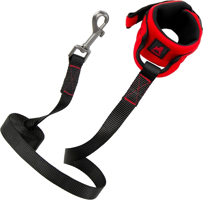 Gooby Neoprene Wrist Band Sport Leash - Red, 6 FT - Comfortable Hands Free Leash with Elastic Band for Small, Medium and Large Dogs