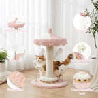 Kitten Scratching Post, Cute Pink Cat Scratcher Sisal | Rotating Canopy, Hanging Balls, Ball Track, Star-Shaped Talking Toy, Snack Balls, 24'', for Indoor for Kittens Adults Cats