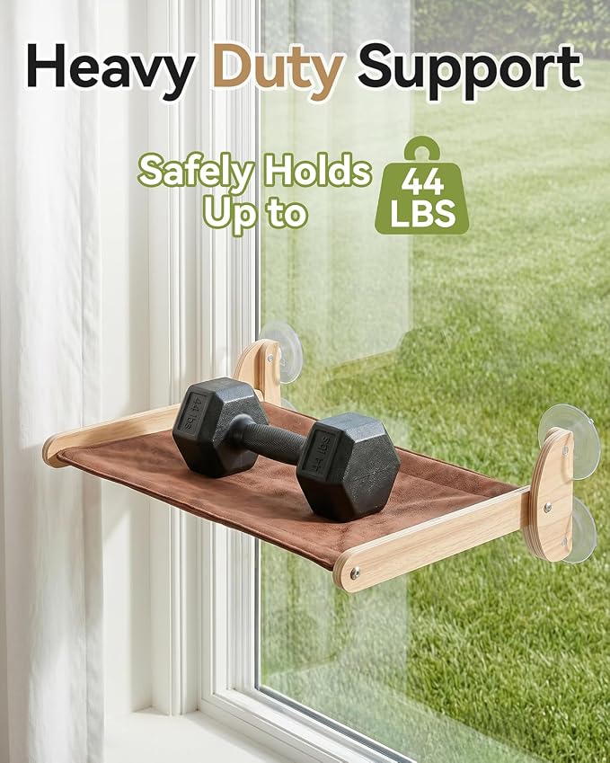 JKXJKX Foldable Cat Window Perch - 44Lbs Heavy Duty Hammock with Strong Suction Cups & Wooden Frame, Space Saving Kitty Bed Seat for Large Indoor Cats