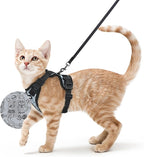 rabbitgoo Cat Harness and Leash Set, Escape Proof Vest, Doodle Gray | Soft Breathable Mesh, Easy Adjustable Fit, Snap Buckles, Sturdy Clip, Reflective Strips, for Average Cats Walks, S