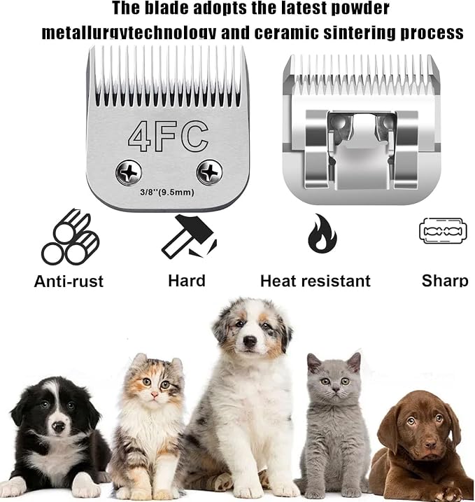 4FC Dog Grooming Replacement Blades Compatible with Andis Clipper | Compatible with Oster A5,Wahl km10 Dog Clippers,Size-#4FC, 3/8-Inch Cut Length (9.5mm),3-Pack