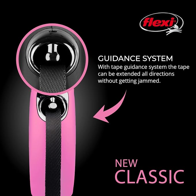 FLEXI® Classic Tape Retractable Dog Leash, Small, 16 ft - Pink | German engineered, original flexi leash, durable quality for dogs up to 33 lbs, tangle-free, walking, reliable brake system
