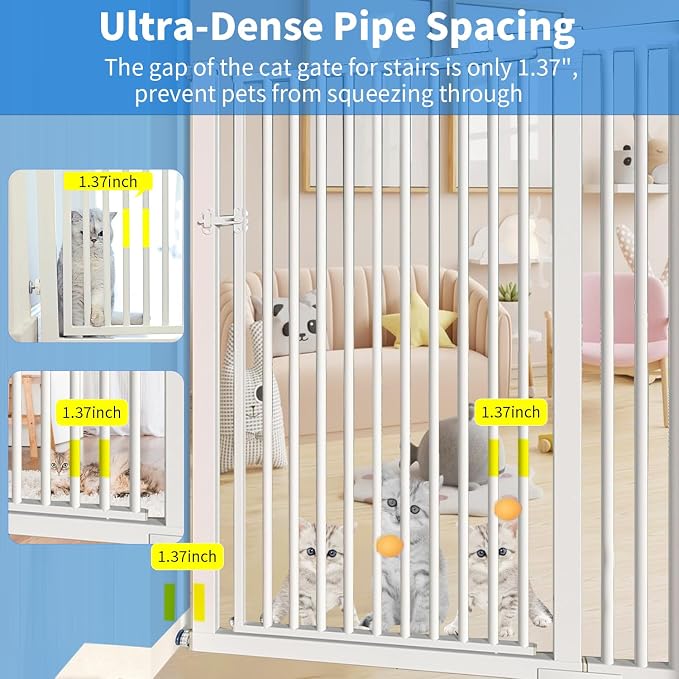 55.1 Inch Extra Tall Pet Gate, 29.92"- 43" Adjustable Dog Gates | Pressure Mounted, Walk Through, Cat Gate, No Drilling, Narrow Slat, Heavy-duty Steel, For Doorways, Stairs, Hallway, Kitchen