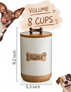 Miamolo Airtight Dog Treat Jar with Lid, Dog Treat Container for Countertop | Ceramic 8 Cups, Easy to Open | Small Dog Food Storage Canister, Farmhouse Dog Biscuit Jar Dog Lovers Gift | Bone Dotted White