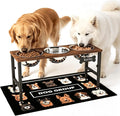 ADENGL Triple Elevated Dog Bowls Stand for Multiple Dogs, 3 Height Adjustable Raised Dog Bowl Stand with 3 Stainless Steel 1700ml(58oz) Bowls & Wood Tray & Mat