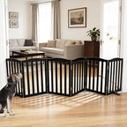ZJSF Foldable Freestanding Indoor Dog Gate for House Wood White Long Pet Gates Dog Fence for Stairs Puppy Gates for Hallways, Puppy Gate,Support Feet Included, Black, 24 "Height-6 Panels