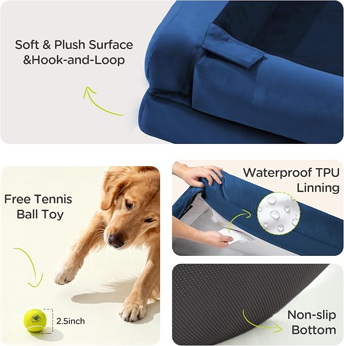 Waterproof Orthopedic Dog Bed for Medium Large Sized Dogs | Memory Foam Pet Bed Sofa with Bolster, Dog Couch with Washable Cover & Non-Slip Bottom, 30x20 Inch, Sapphire blue