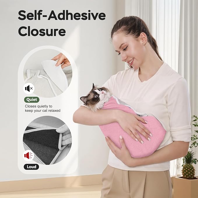 Cat Wrap for Cutting Nails, Self-Adhesive Cat Nail Clipping Restraint Bag, Anti-Scratch Cat Grooming Wrap Swaddle for Meds, SubQ Fluids, Ear Cleaning, Teeth Brushing & Vet Visits,Pink,L