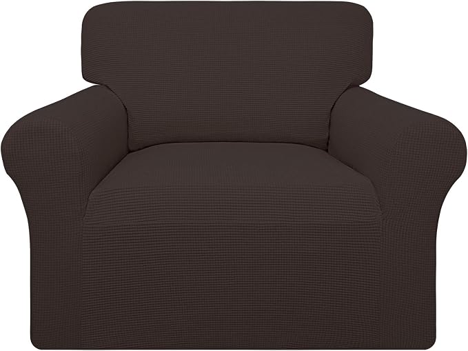 Easy-Going 100% Waterproof Chair Couch Cover, Stretch Jacquard Sofa Cover | Dual Waterproof Sofa Slipcover, Leakproof Furniture Protector for Kids, Pets, Dog and Cat (Chair, Chocolate)