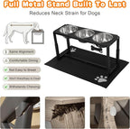 Metal Elevated Dog Bowls for Medium/Large Breed, 3 Adjustable Height(8.8''/11.5''/14'') Raised Dog Bowls Stand with Three 58oz Large Stainless Steel Dog Bowls, with The Splash pad