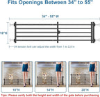 Malier Indoor Dog Gate with Door, 34-55" Extra Wide Full Metal Pet Gate Short Dog Gate for Stairs, Pressure Mount 10'' Tall Small Puppy Low Gate Easy Step Over for Doorways