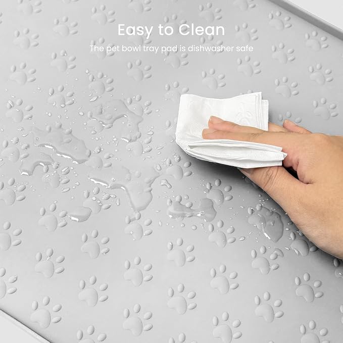 PWTAA Dog Food Mat Anti-Slip Silicone Dog Bowl Mat Thicker Pet Placemat Waterproof Cat Feeder Pad with Raised Edge Puppy Kitten Feeding Mats Suitable Small Medium-Sized Dogs Cats Eating Tray - 2PCS