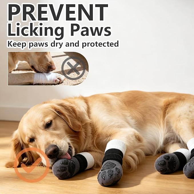 EXPAWLORER Non-Slip Dog Socks for Hardwood Floors to Prevent Licking, Dog Shoes for Hot Pavement Quick Walking, Dog Booties Boots & Paw Protectors with Grippers for Small Medium Large Senior Dogs XS